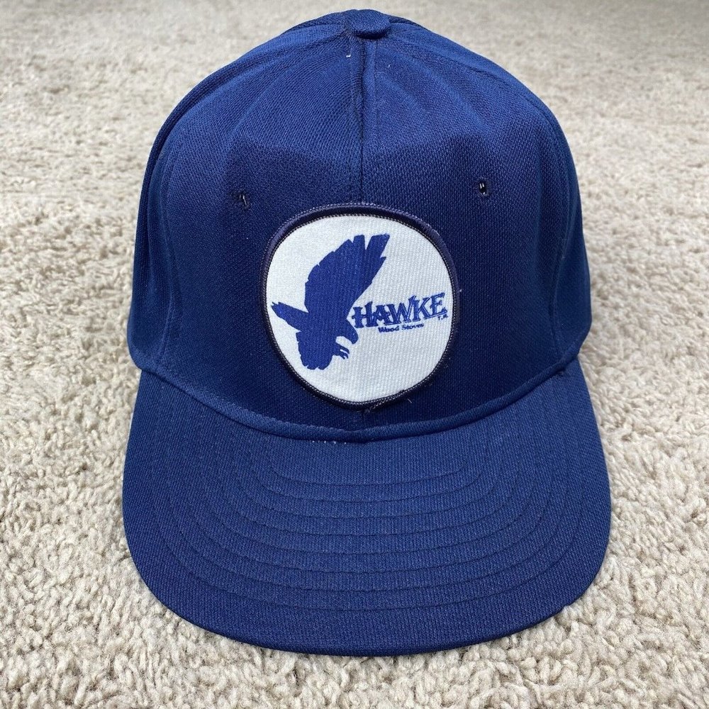 Vintage Hawke Wood Stove Trucker Hat Semco Pacesetter Ind Blue Snapback Cap- USA